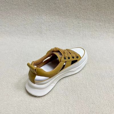 Yellow Leather Flat Sandals With Round Head Lace Up For Summer