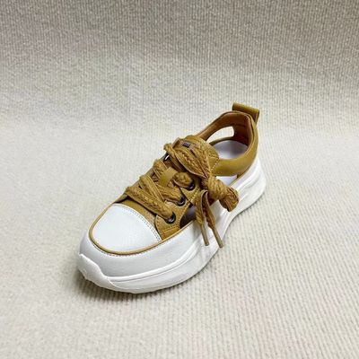 Yellow Leather Flat Sandals With Round Head Lace Up For Summer