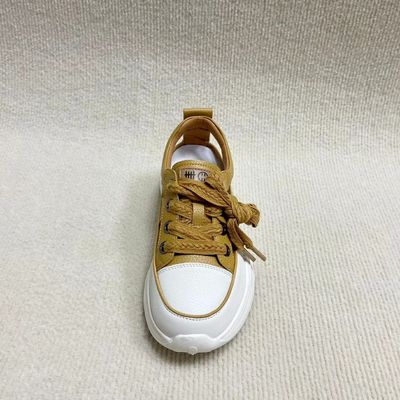 Yellow Leather Flat Sandals With Round Head Lace Up For Summer