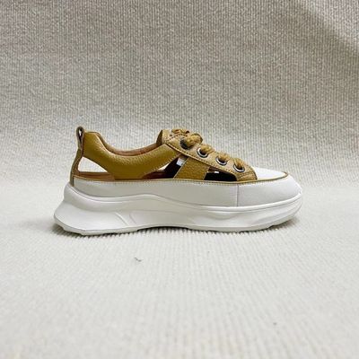 Yellow Leather Flat Sandals With Round Head Lace Up For Summer