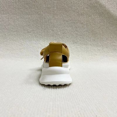 Yellow Leather Flat Sandals With Round Head Lace Up For Summer