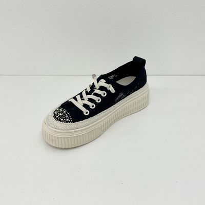 Women casual sneakers with low top and pearls on simple life