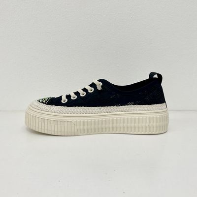 Women casual sneakers with low top and pearls on simple life
