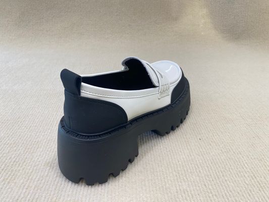 Black White Thick Sole Loafers Womens British Style Thick Soled Leather Loafers