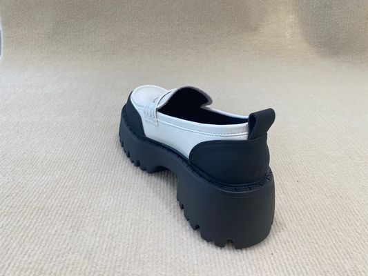 Black White Thick Sole Loafers Womens British Style Thick Soled Leather Loafers