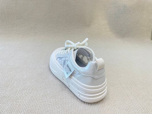 Heightening Sneakers PU White Leather Espadrilles With Pearl Flower
