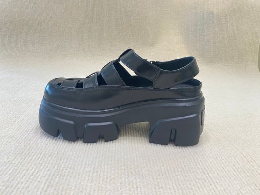 Belt Buckle Braided Black Platform Sandals Bowhead Hollow Out And Foam Outsole