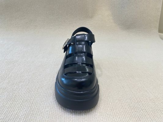 Belt Buckle Braided Black Platform Sandals Bowhead Hollow Out And Foam Outsole