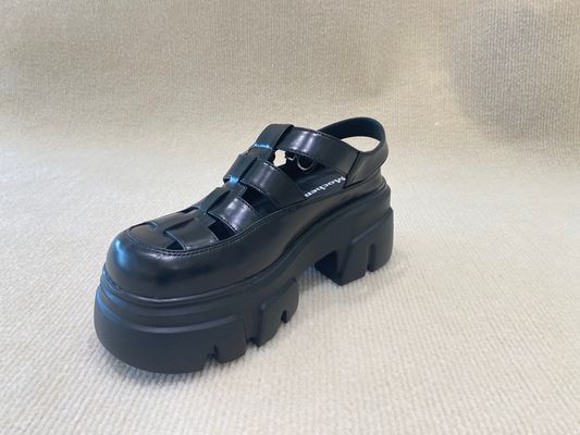 Belt Buckle Braided Black Platform Sandals Bowhead Hollow Out And Foam Outsole