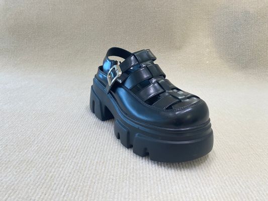 Belt Buckle Braided Black Platform Sandals Bowhead Hollow Out And Foam Outsole