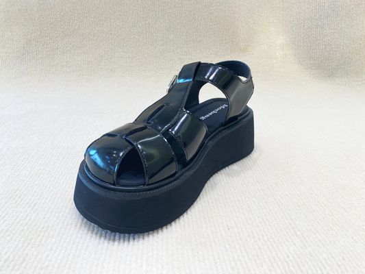 Fashion Black Velvet Platform Sandals Bright Surface Summer