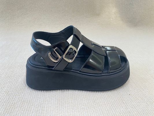 Fashion Black Velvet Platform Sandals Bright Surface Summer