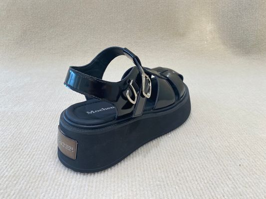 Fashion Black Velvet Platform Sandals Bright Surface Summer