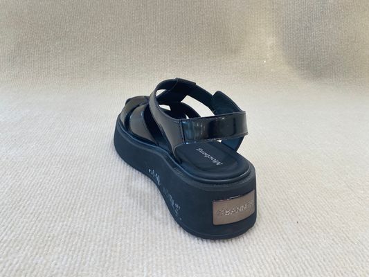 Fashion Black Velvet Platform Sandals Bright Surface Summer