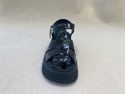 Fashion Black Velvet Platform Sandals Bright Surface Summer