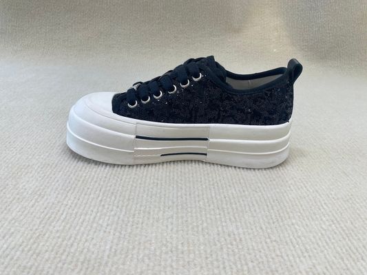 Comfort Casual Women'S Lace Up Platform Shoes With Sequins black