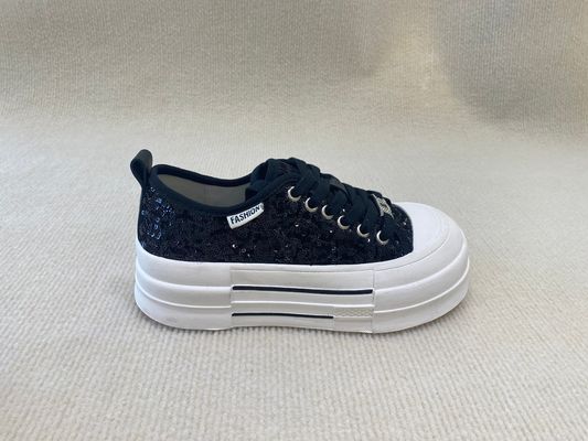 Comfort Casual Women'S Lace Up Platform Shoes With Sequins black