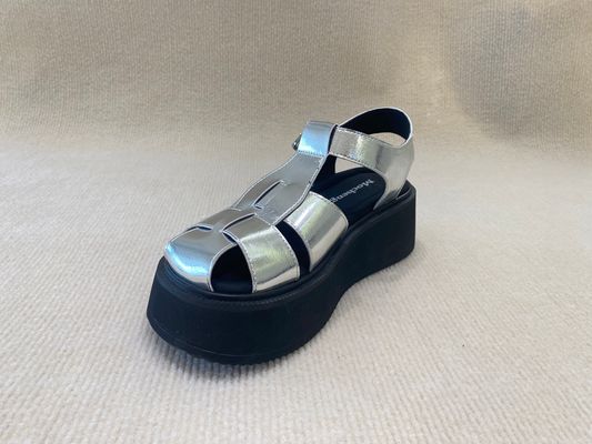 Velvet Upper Silver Flatform Sandals Thick Soled Platform Sport Sandals