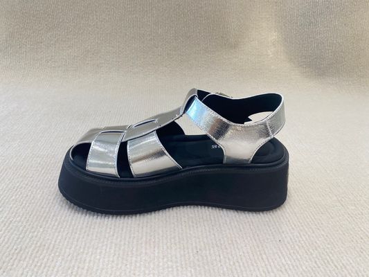 Velvet Upper Silver Flatform Sandals Thick Soled Platform Sport Sandals