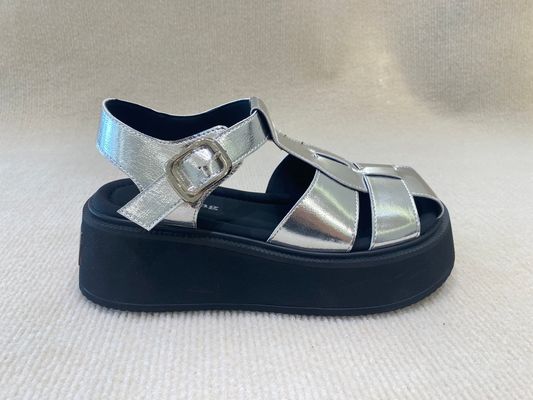 Velvet Upper Silver Flatform Sandals Thick Soled Platform Sport Sandals