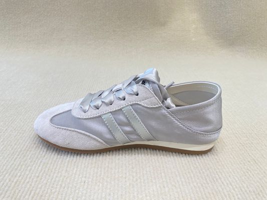Flat Womens Satin Sneakers OEM Lace Up Running Shoes And Color Bars