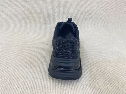 Black Ladies Bling Trainers Pigskin Insole Rhinestone Sneaker