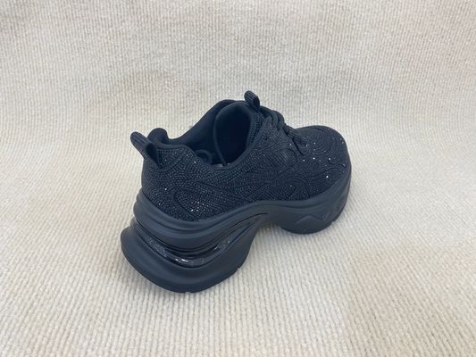 Black Ladies Bling Trainers Pigskin Insole Rhinestone Sneaker