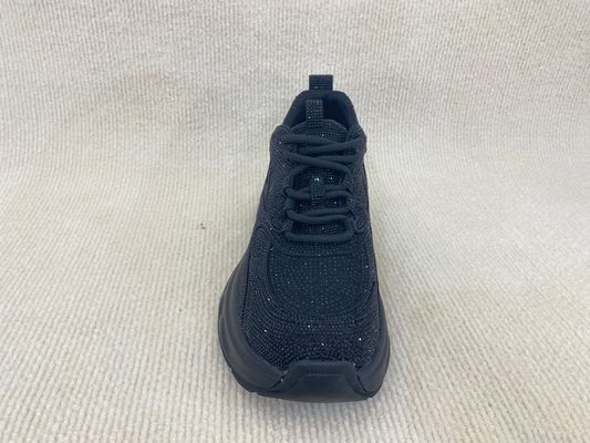 Black Ladies Bling Trainers Pigskin Insole Rhinestone Sneaker