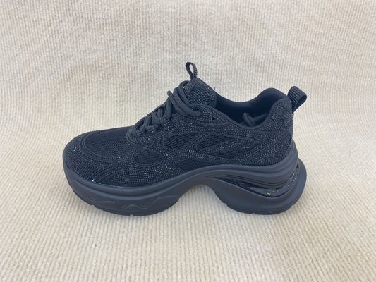 Comfort Black Rhinestone Sneakers Breathable Upper Blinged Out Sneakers