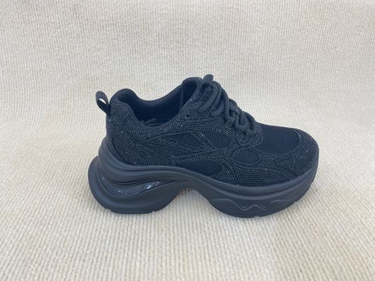 Comfort Black Rhinestone Sneakers Breathable Upper Blinged Out Sneakers