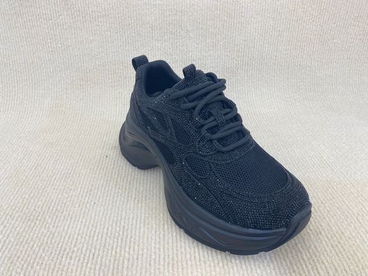 Comfort Black Rhinestone Sneakers Breathable Upper Blinged Out Sneakers