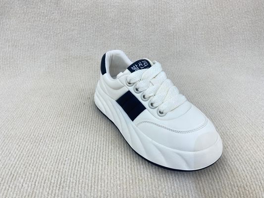 Breathable Microfiber White Platform Trainers With Flat Heel And Lightweight