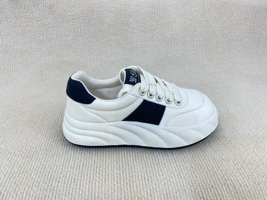Breathable Microfiber White Platform Trainers With Flat Heel And Lightweight