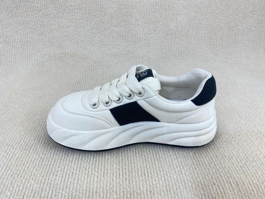 Breathable Microfiber White Platform Trainers With Flat Heel And Lightweight