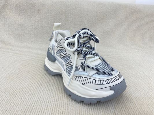Women white fashion sneakers with mesh upper authentic leather and lacing