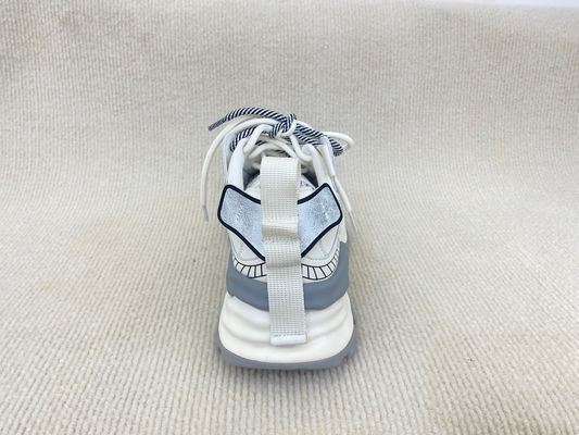 Women white fashion sneakers with mesh upper authentic leather and lacing
