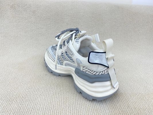 Women white fashion sneakers with mesh upper authentic leather and lacing