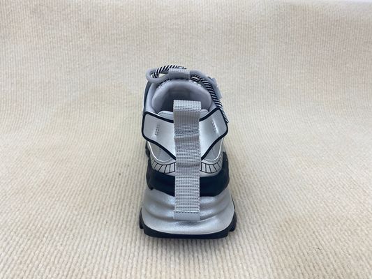 Fashion Comfort Sneakers With Mesh Upper Authentic Leather And Lacing Silver