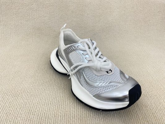 Women grey crossover strap running shoes with comfort breathable mesh upper and heightening