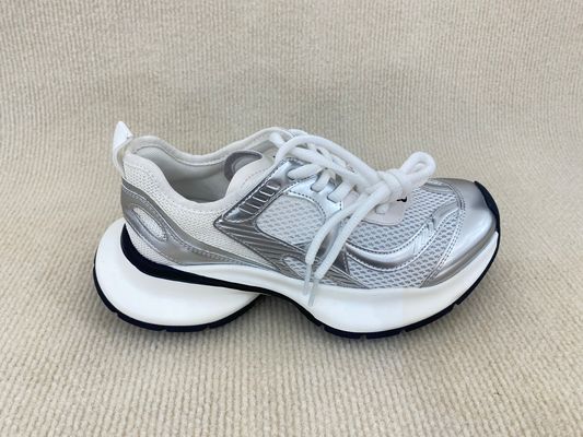 Women grey crossover strap running shoes with comfort breathable mesh upper and heightening