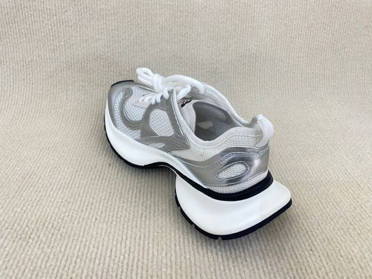 Women grey crossover strap running shoes with comfort breathable mesh upper and heightening