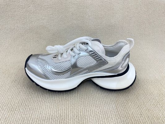 Women grey crossover strap running shoes with comfort breathable mesh upper and heightening