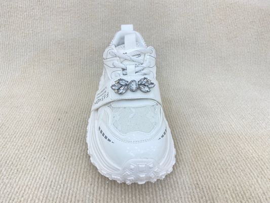 Women white flat fashion sneakers with paillette crystal breathable mesh and low cut