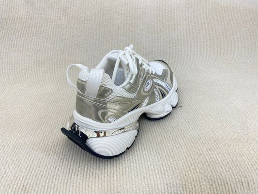 Lacing PU Gold Leather Sneakers With Script Mesh Upper Women Sneakers