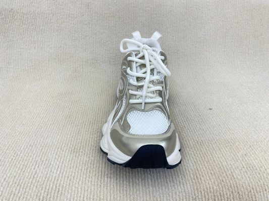Lacing PU Gold Leather Sneakers With Script Mesh Upper Women Sneakers