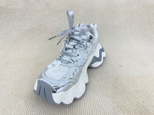 Heightening Silver Casual Sneakers Thick Bottom Soft Comfortable Trainers