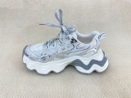 Heightening Silver Casual Sneakers Thick Bottom Soft Comfortable Trainers