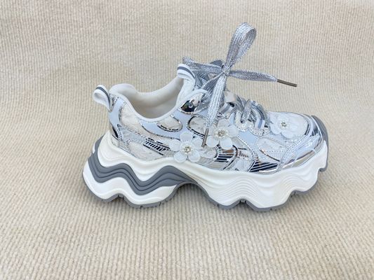 Heightening Silver Casual Sneakers Thick Bottom Soft Comfortable Trainers