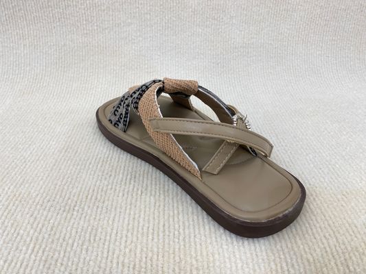 Khaki Weave Flat Open Toe Flip Flops Womens With Buckles In Summer