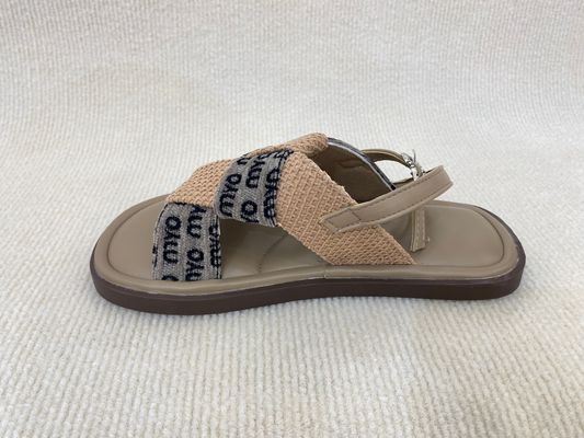 Khaki Weave Flat Open Toe Flip Flops Womens With Buckles In Summer